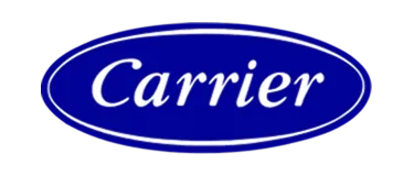 A blue and white sign that says carrier.