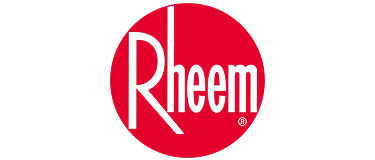 The rheem logo on a black background.