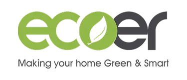 A green and black logo with the words ecor.