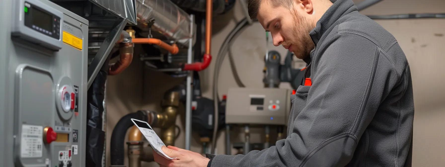 Technician calculating furnace size using Manual J in a home