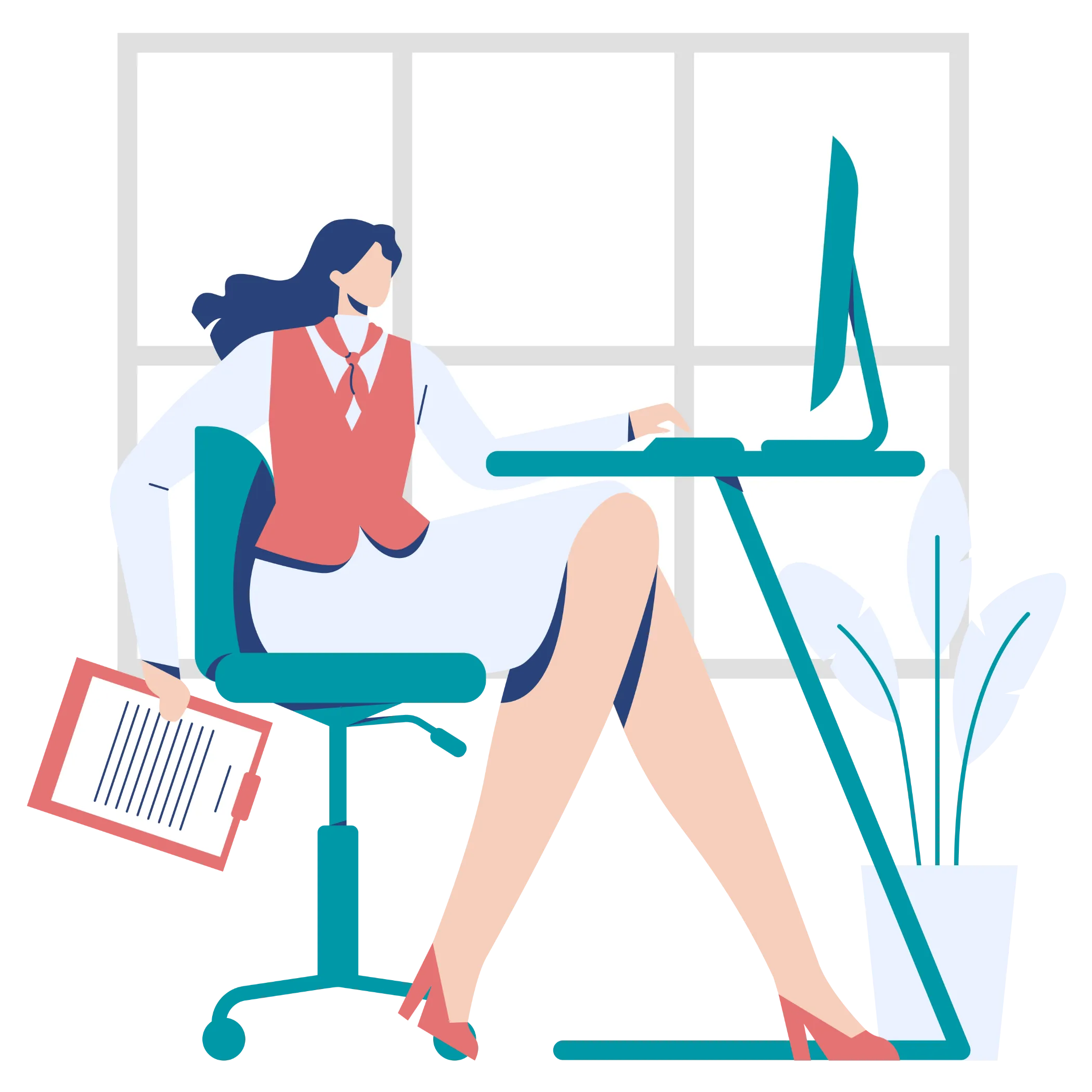 working at the desk