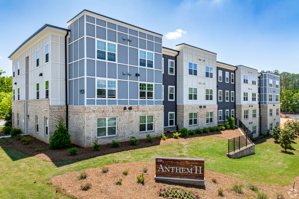 Exterior of Anthem II apartments with monument sign