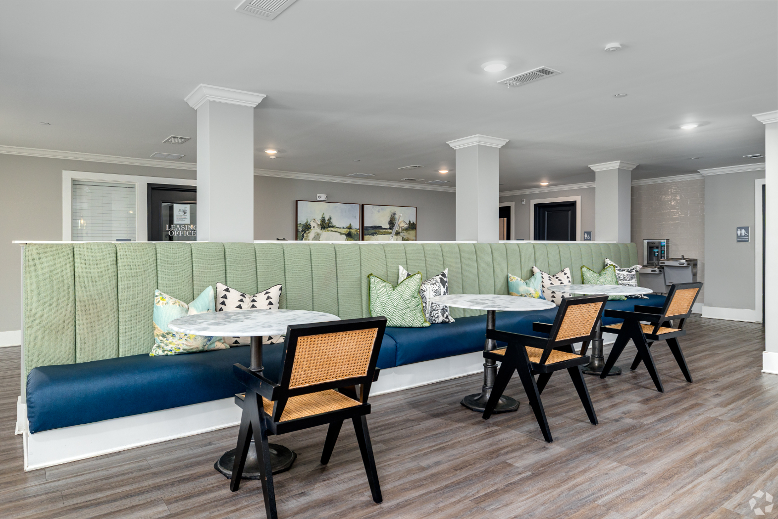 Lounge area with tables and chairs