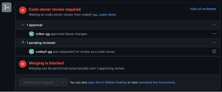 Showing "review required" in GitHub