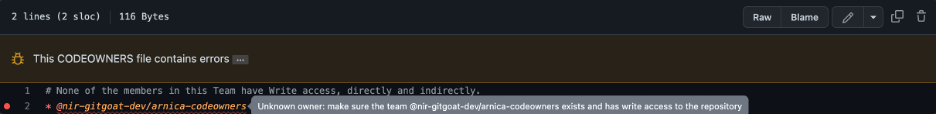 CODEOWNERS file with an error