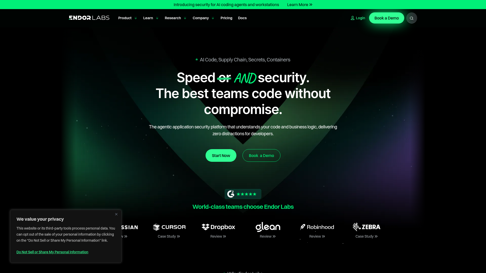 Screenshot of https://www.endorlabs.com