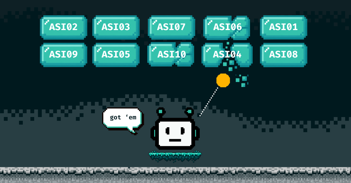 Brick breaker game with a robot breaking through bricks that have the risk names on them