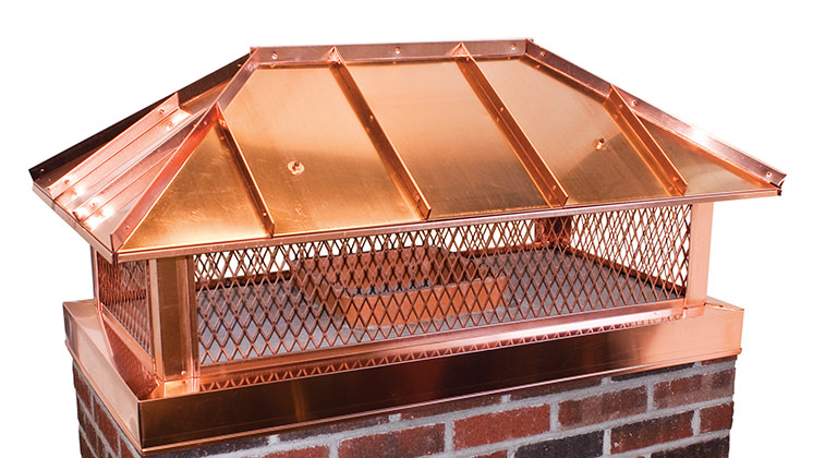 Copper hip and ridge chimney cap
