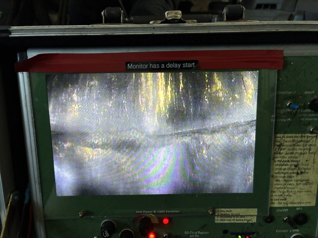 ChimScan camera view of a missing mortar joint between clay flue tiles