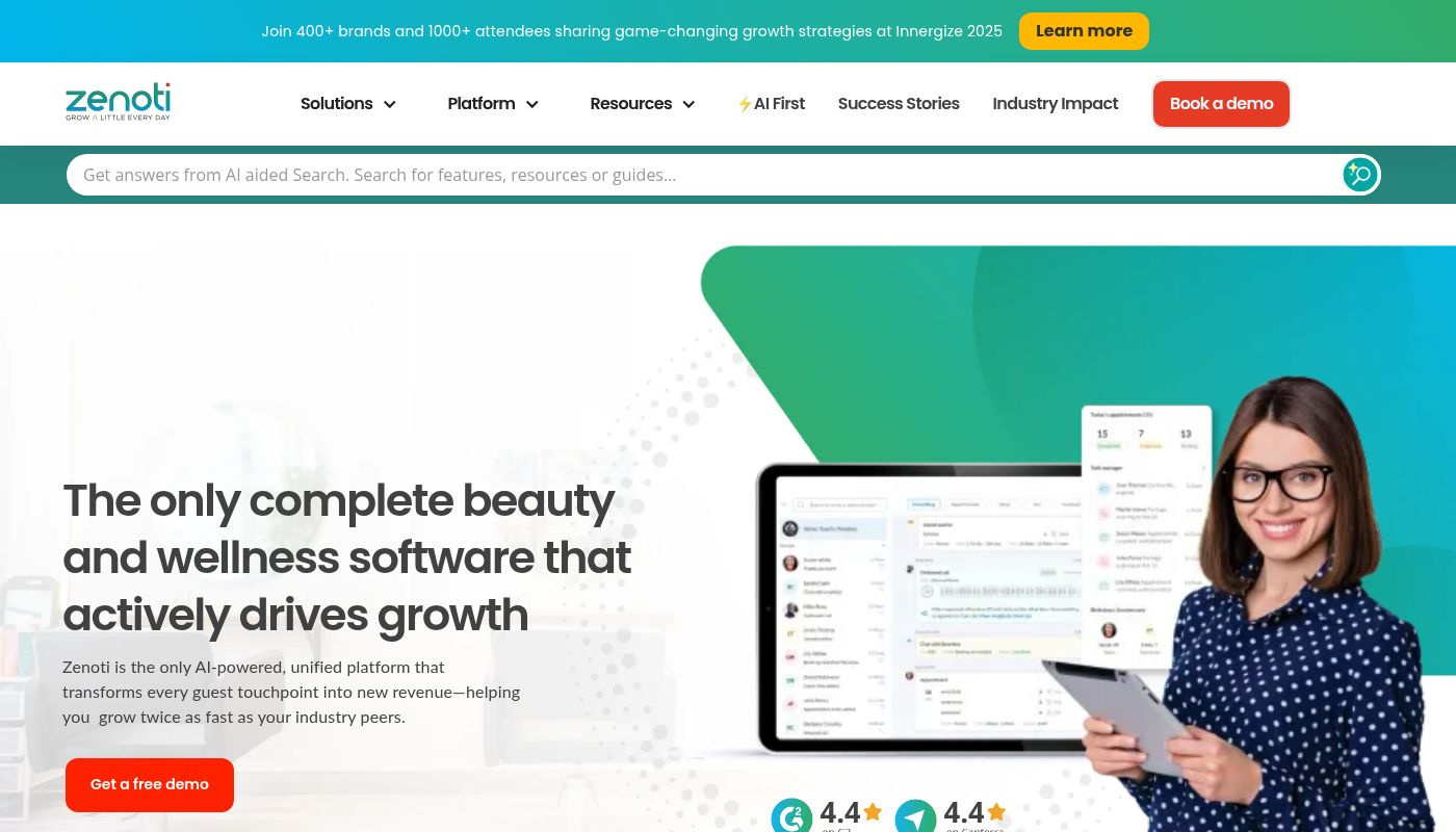 a screenshot of Zenoti 's website