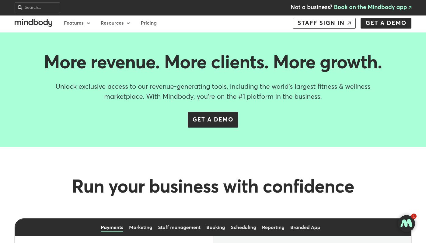 a screenshot of Mindbody 's website