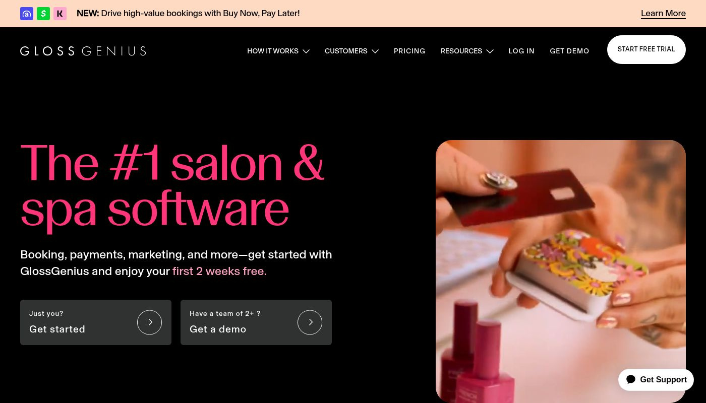 a screenshot of GlossGenius 's website