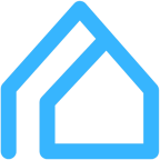 Blue outlined house-shaped home icon.