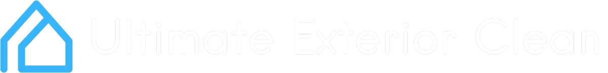Ultimate Exterior Clean logo with a blue house outline icon and white text on a black background.
