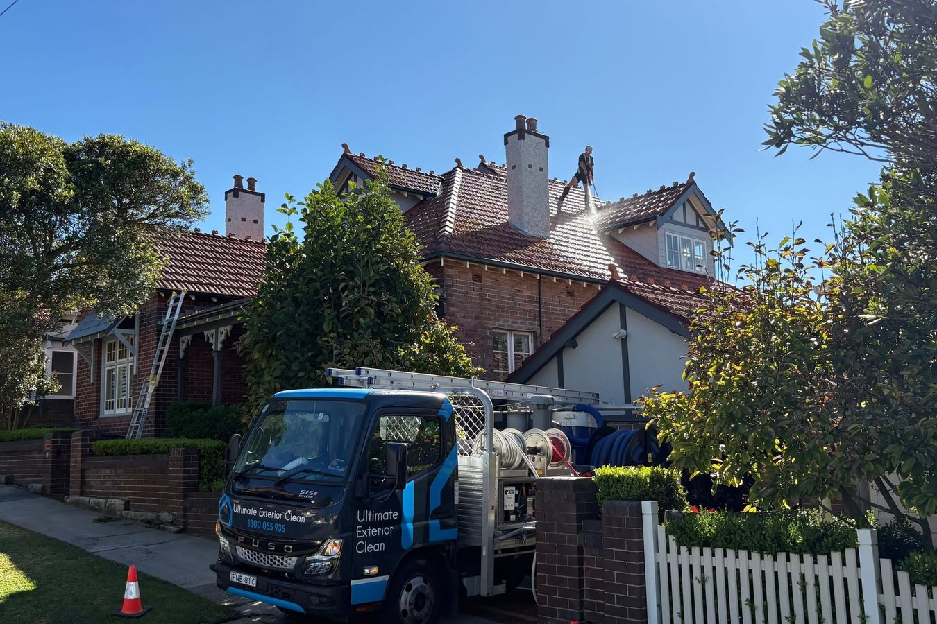 Heritage brick Sydney home with the Ultimate Exterior Clean truck set up for a full exterior clean.