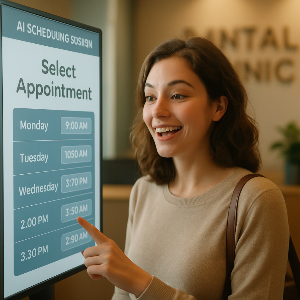 Patient pleasantly surprised by AI scheduling system at a dental clinic