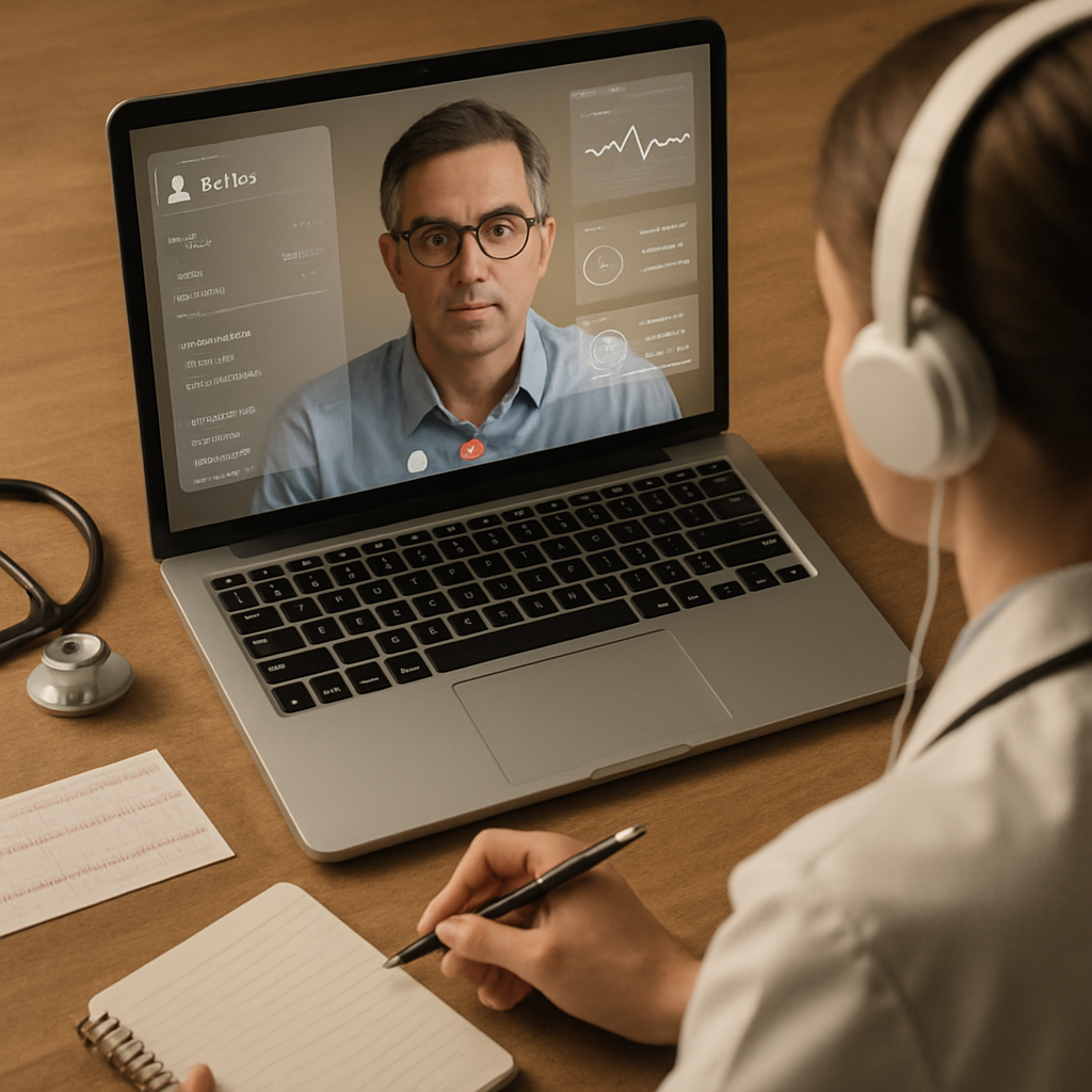 Healthcare professional using telehealth platform for virtual consultation.