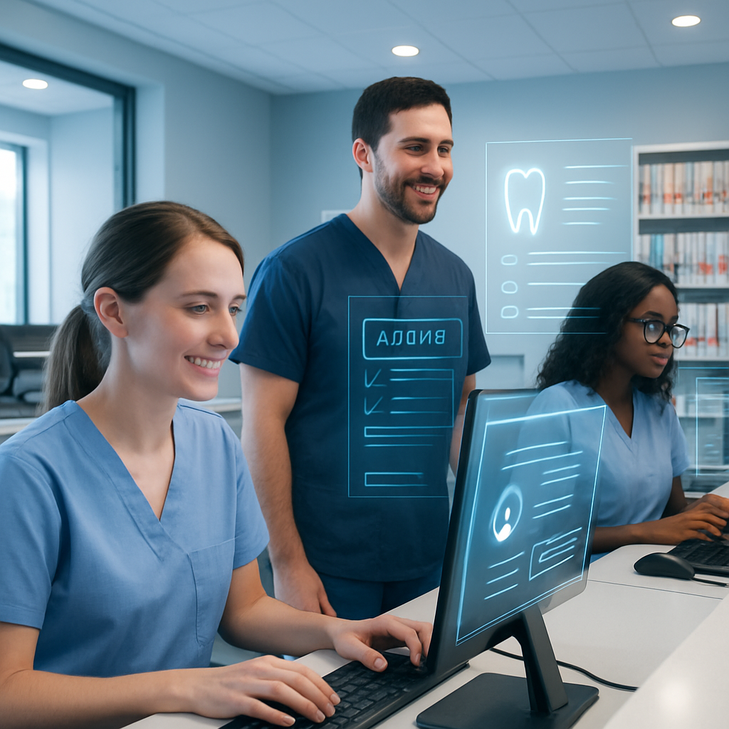 Staff effectively managing tasks with an automated system in a dental office front desk area