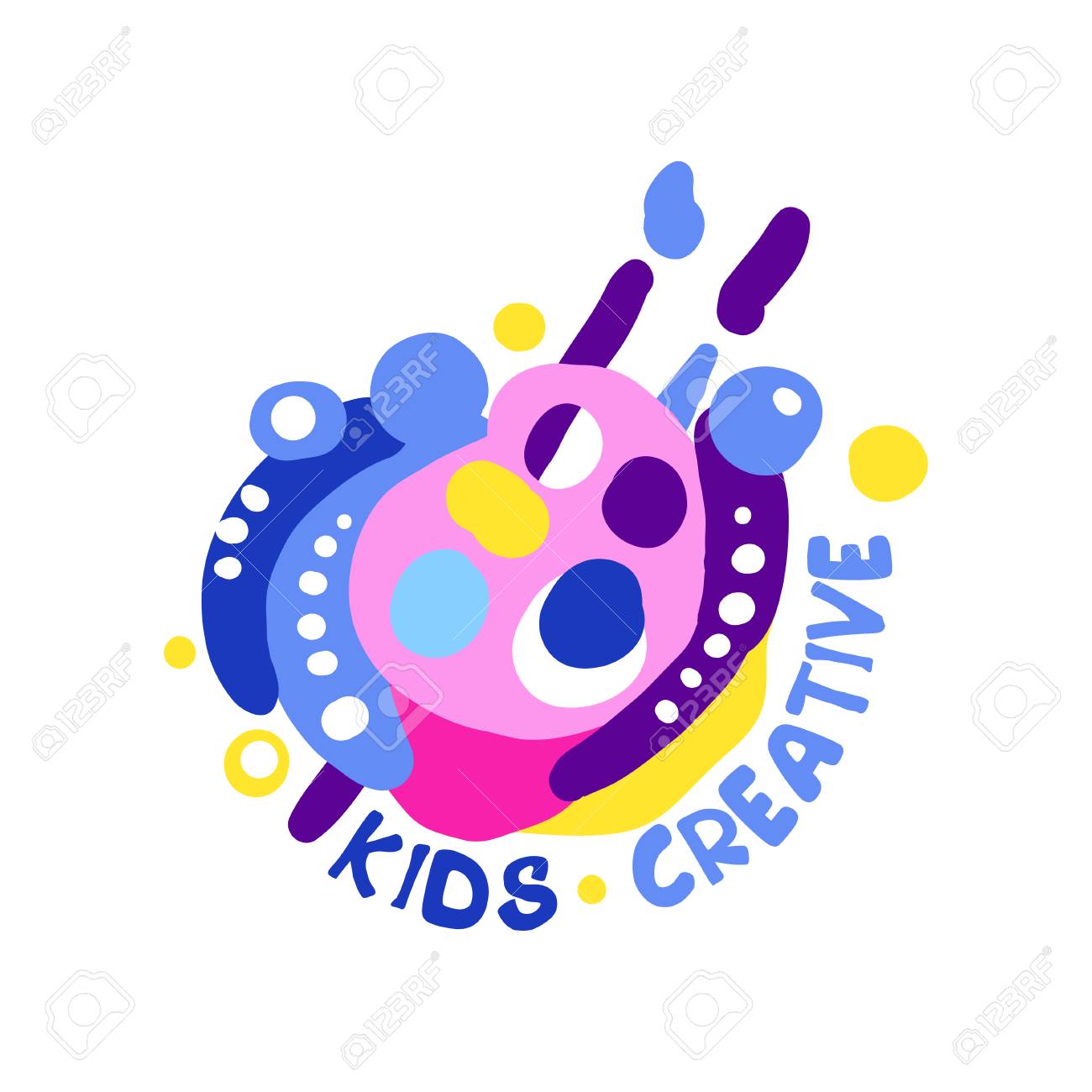 Kids Creative Design, Colorful Labels And Badges For Kids Club, Center, School, Art Studio, Toys Shop And Any Other Childrens Projects Hand Drawn Vector Illustration Isolated On A White Background Royalty Free