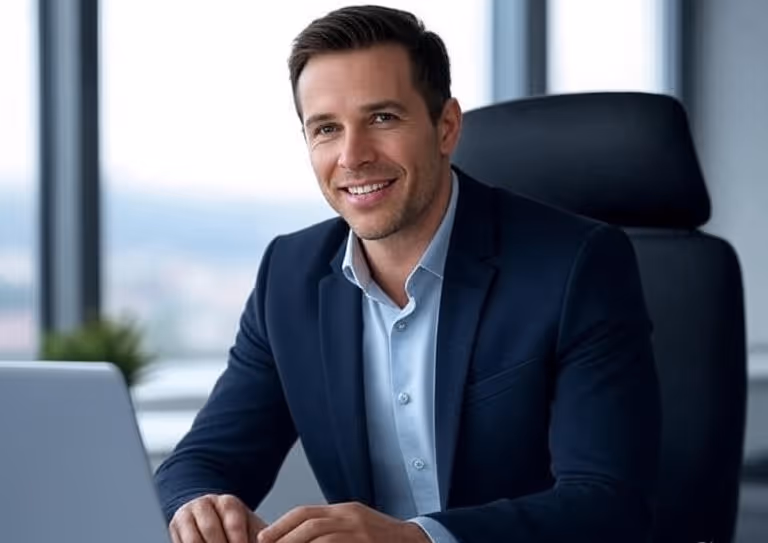 Steuerberater Erstgespräch Person und Partner am Schreibtisch