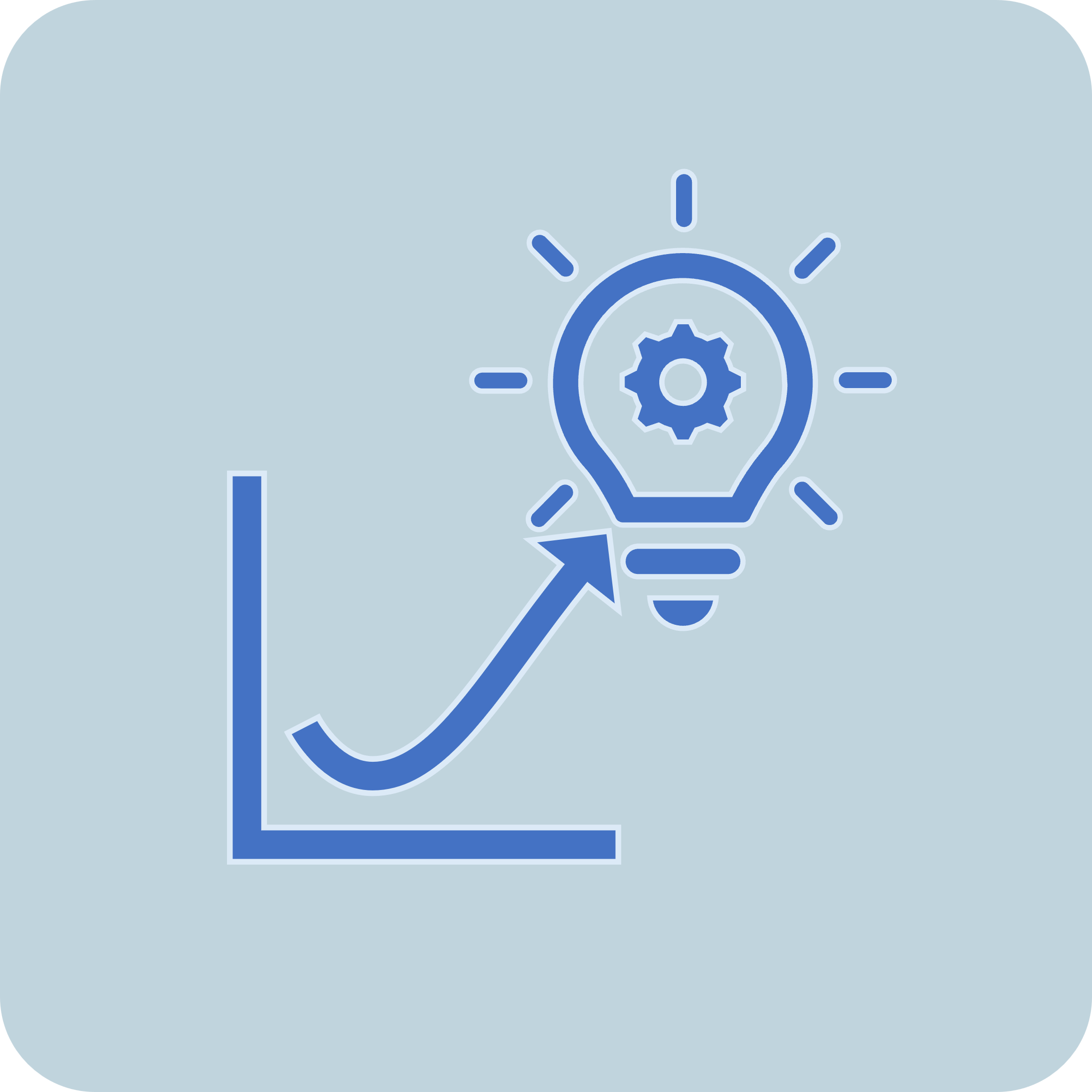 icon with a graph trending upwards and a lightbulb with a cog in it