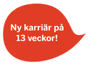 Bild på röd pratbubbla med texten: Ny karriär på 13 veckor!