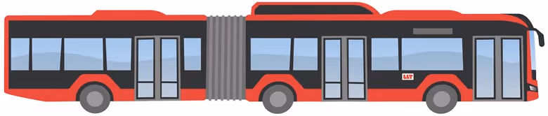 Illustration av 18 meters s.k dragspelsbuss av modellen MAN buss