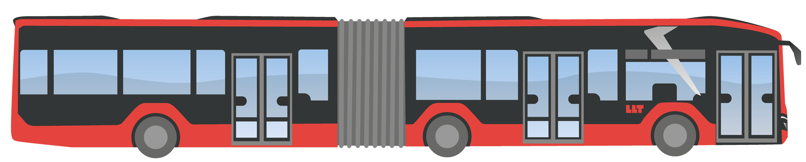 Illustration av en 18 meter lång elbuss.