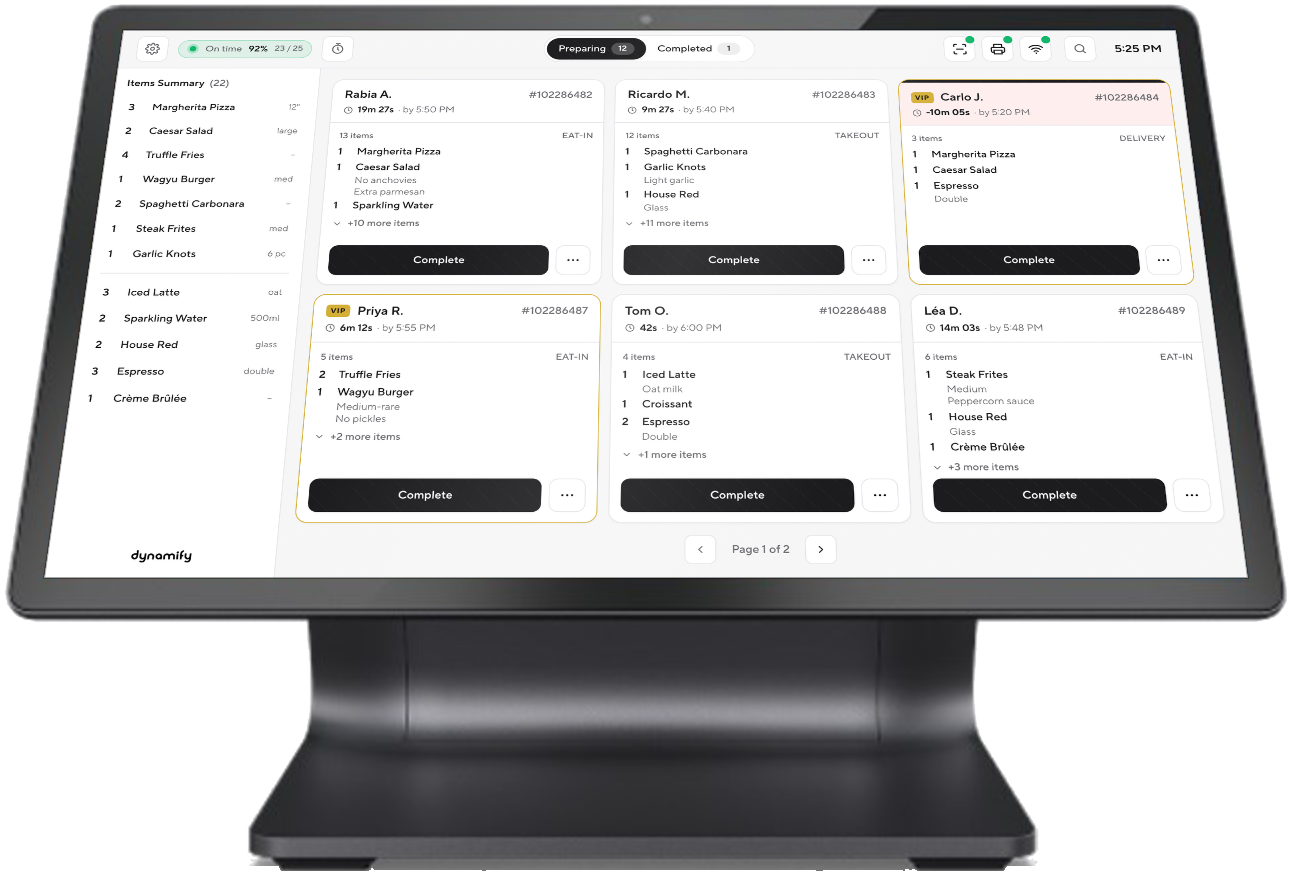 Dynamify kitchen display system screen.