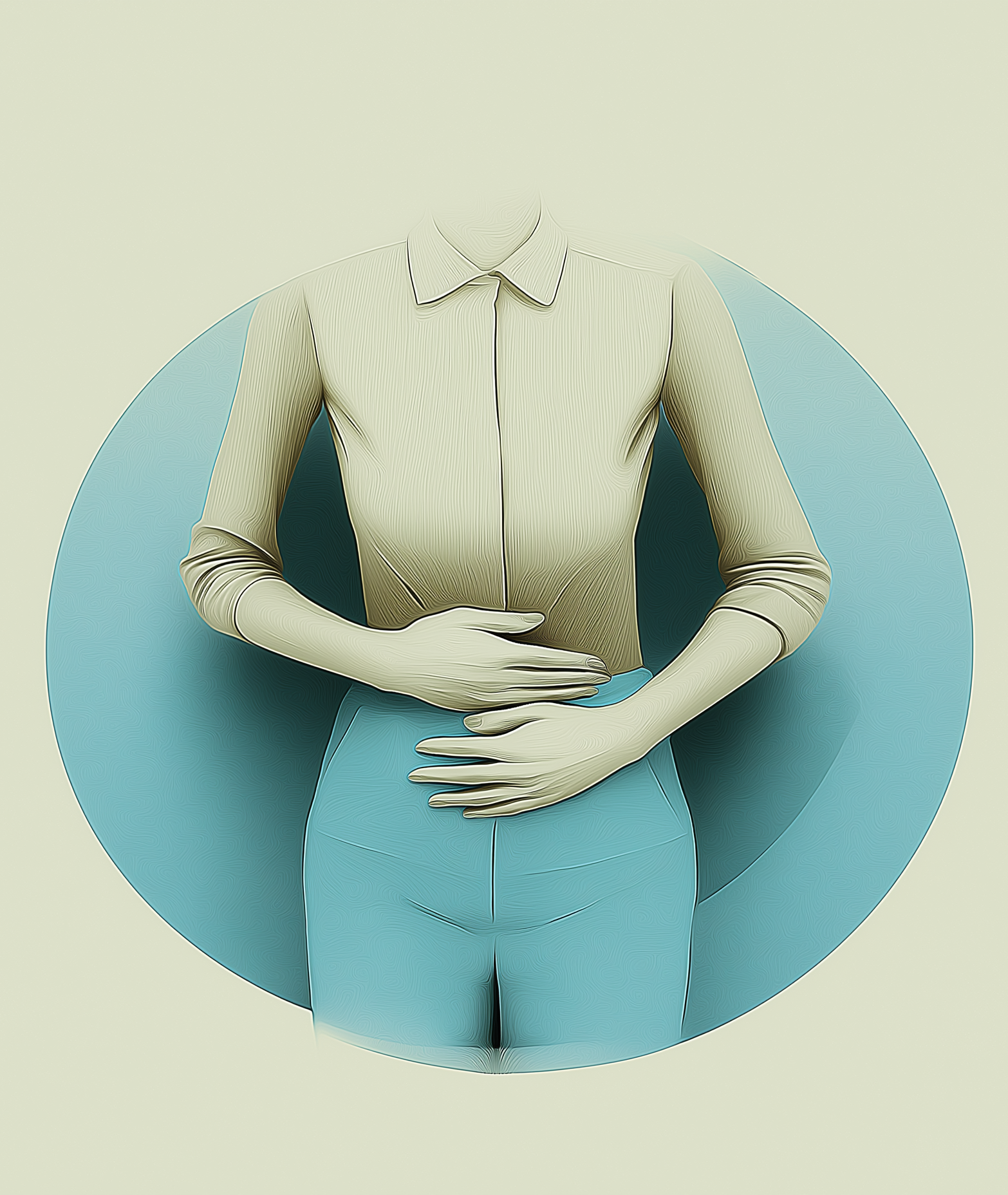 Ilustración de una mujer sujetando su abdomen, representando molestias del suelo pélvico