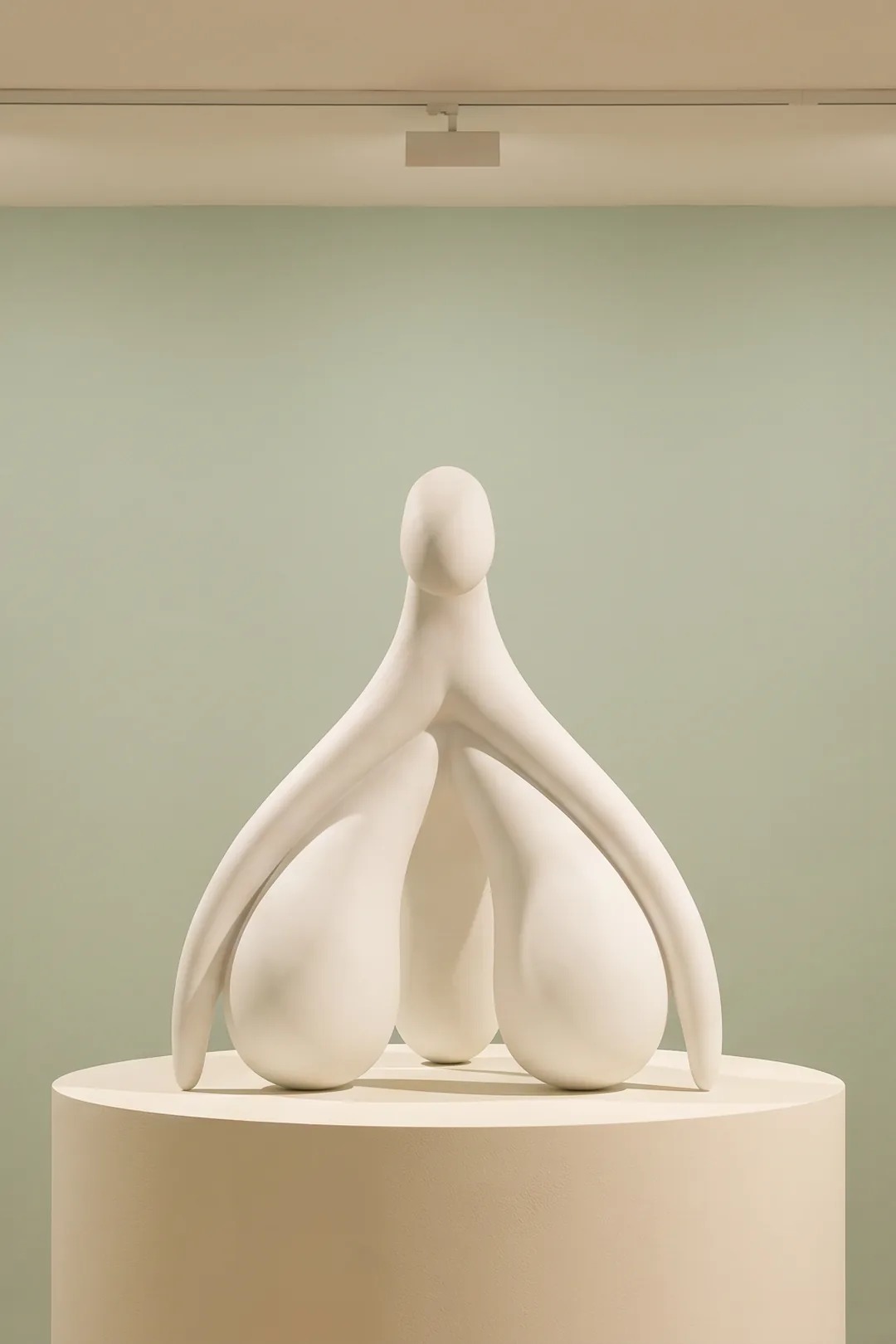 Imagen ilustrativa: escultura de porcelana blanca con la forma completa del clítoris sobre un pedestal crema