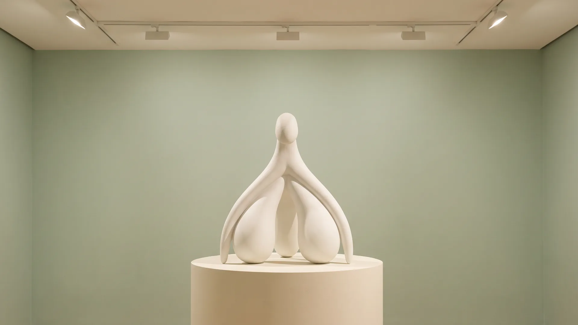 Imagen ilustrativa: escultura de porcelana blanca con la forma completa del clítoris sobre un pedestal crema