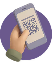 A phone scanning a QR code icon. 