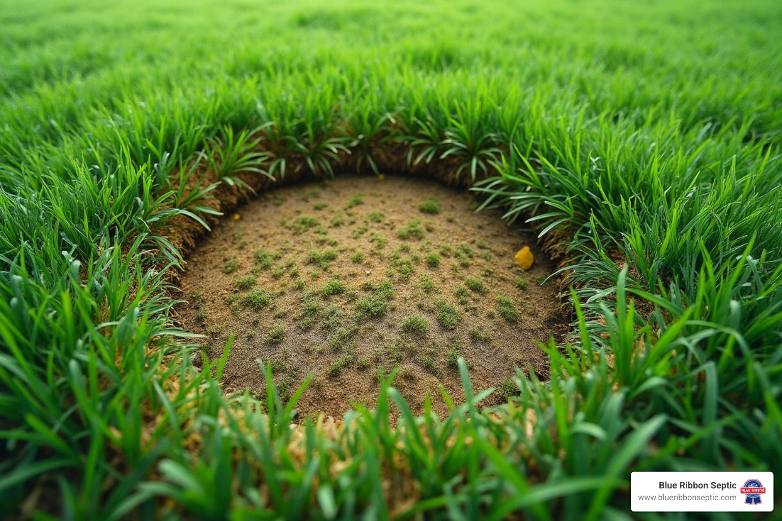Photo: Patchy, lush grass over a failing drain field - septic service Elk Grove CA