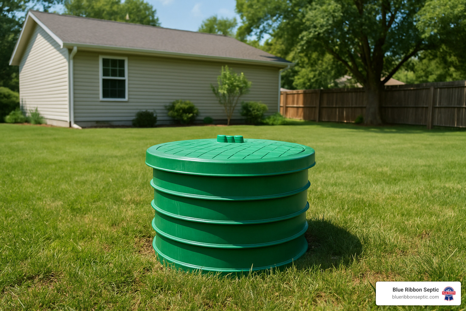 septic tank with polylok riser installed showing ground level access - how to install polylok septic tank riser