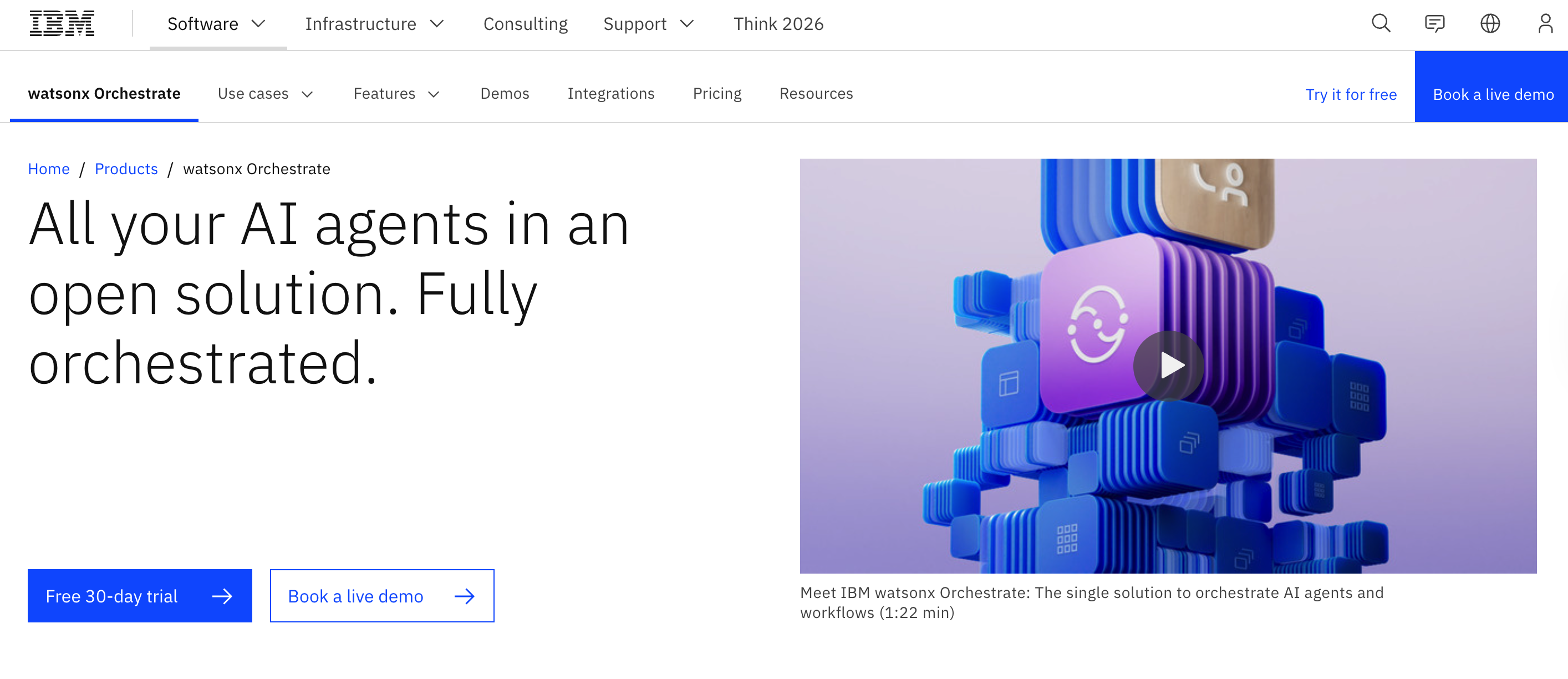 watsonx Orchestrate by IBM homepage 