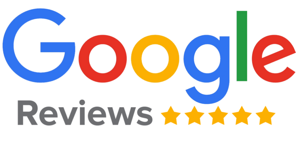 Google Reviews logo with colorful letters and five yellow stars