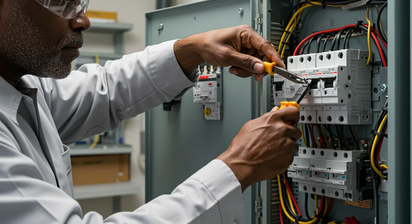 Man using screwdriver on electrical panel.