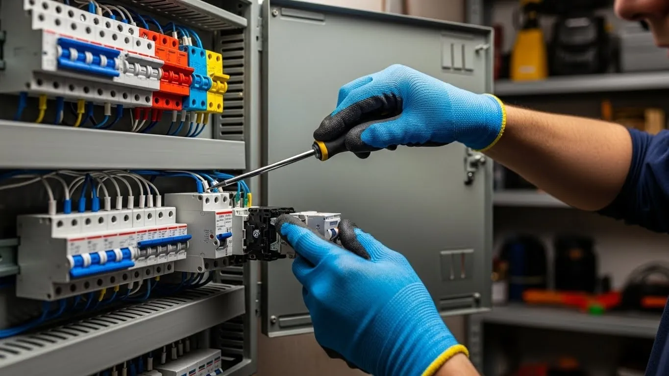 Electrician installing or repairing electrical circuits.