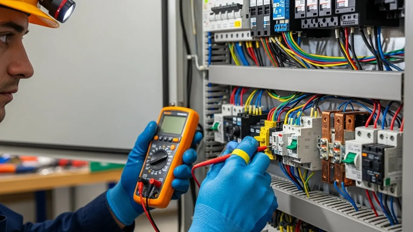 Electrician working on sparking circuit.
