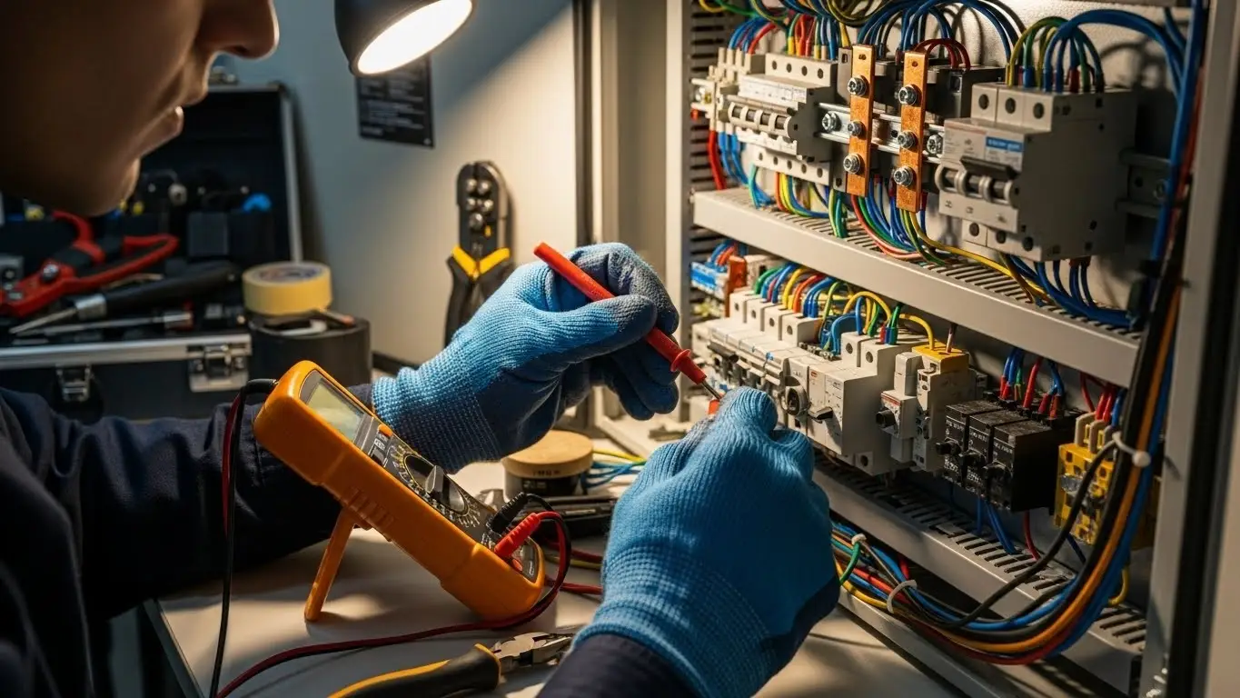 Electrician causing arc flash while wiring.