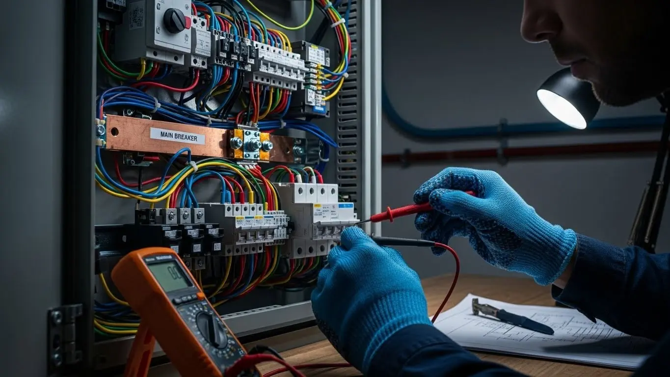 Electrician working on sparking circuit.