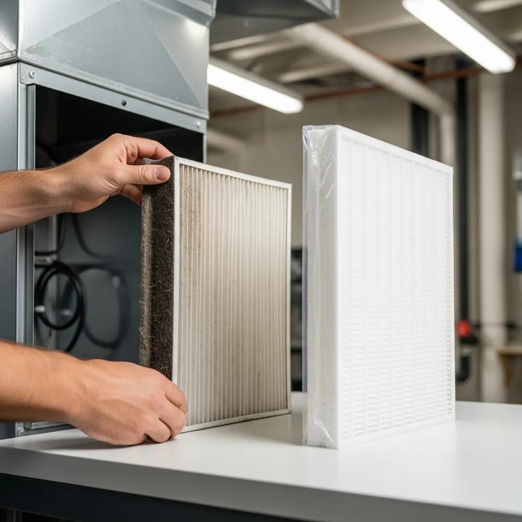 Homeowner replacing the filter in a whole-home air purifier