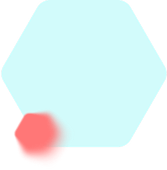 Bright cyan hexagon with a small pink hexagon overlapping its bottom left corner on a white background.
