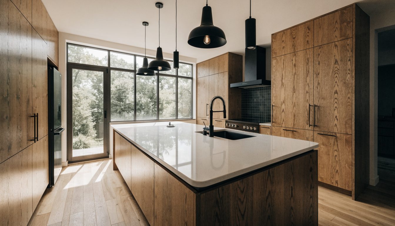 Ottawa kitchen renovation, a contractor and homeowner reviewing plans at the island