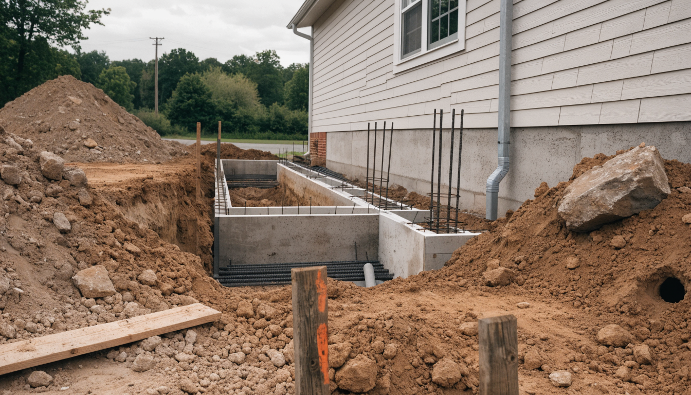 New foundation footings and excavation for a home addition in Ottawa