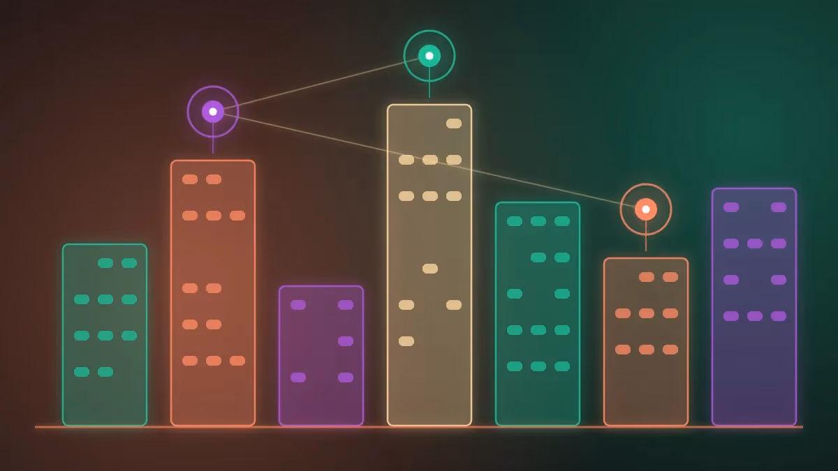 IA immobilier : illustration d'une ville avec des immeubles et des biens à fort potentiel repérés par une intelligence artificielle