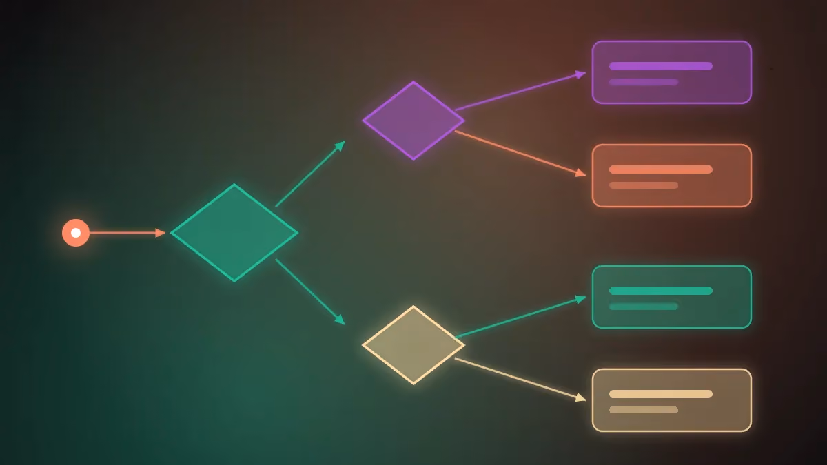 Workflow : schéma d'un déclencheur, de décisions conditionnelles et de tâches enchaînées qui produisent un résultat