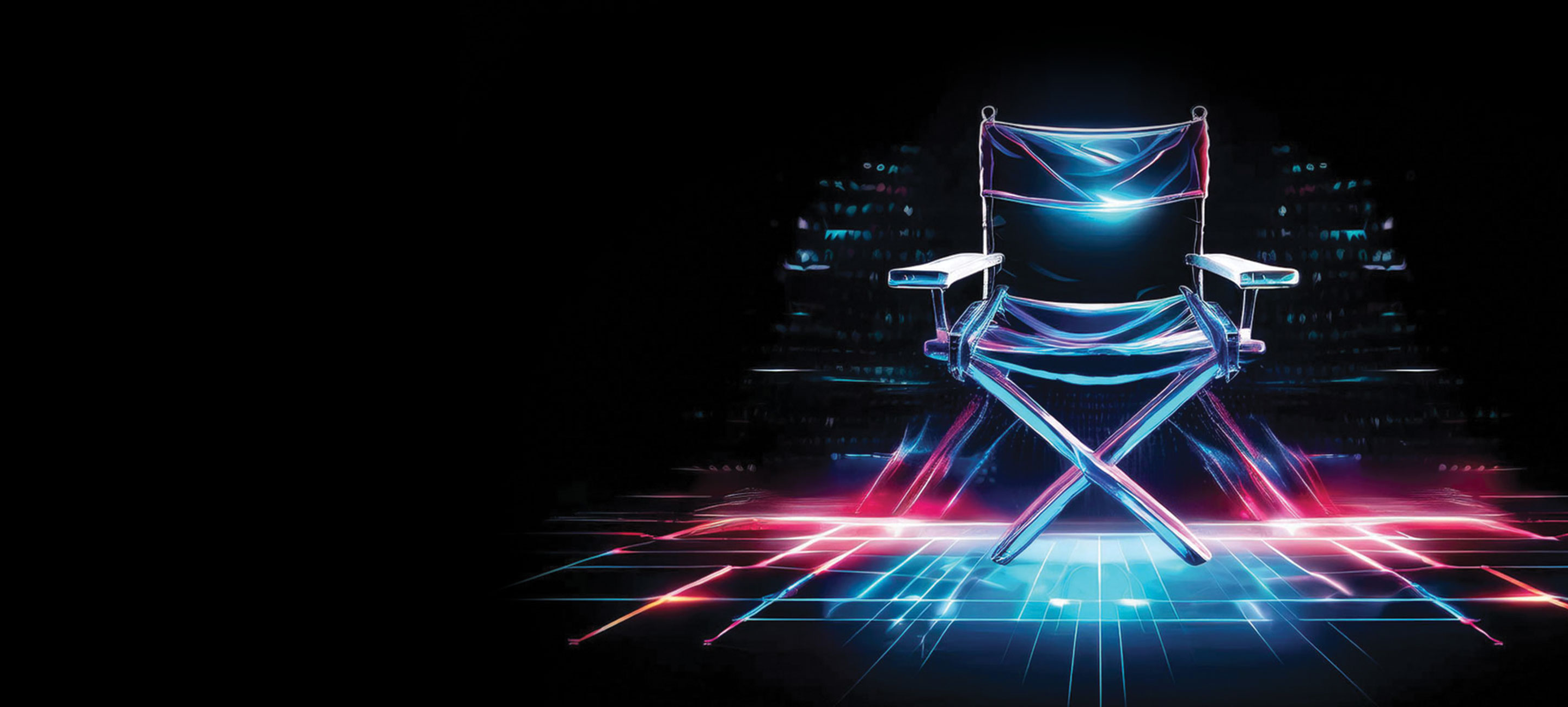 stylized neon image of directors chair