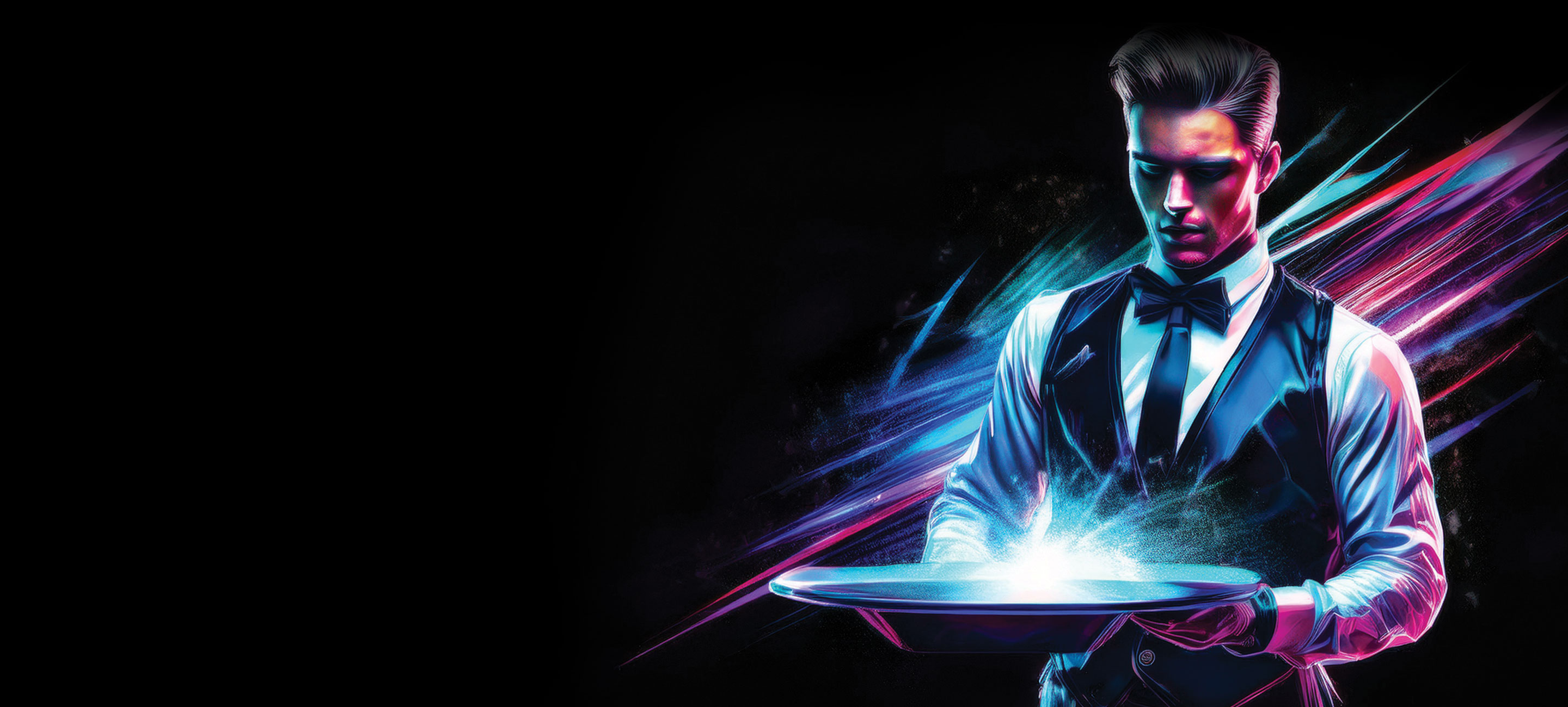 stylized neon image of waiter